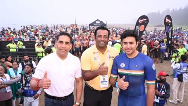 2004 IRONMAN 70.3 Goa: BJP Leader Tejasvi Surya Becomes First MP To Compete in Triathlon Challenge Featuring Swimming, Cycling, and Running (See Pics and Video)