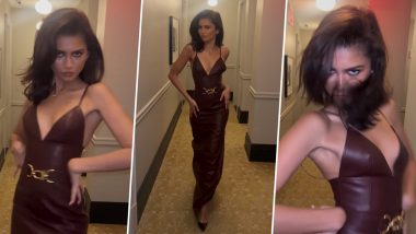 Zendaya Steps Out in Style in Custom Louis Vuitton Latex Burgundy Dress, Stunning Pictures and Videos Go Viral