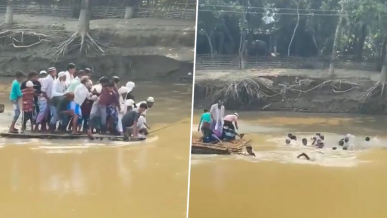 Purnia Raft Capsize: Makeshift Boat With 14 Villagers Sinks While Crossing River for Funeral in Amour Village, Video Surfaces