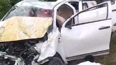 Madhya Pradesh Road Accident: 1 Killed, 4 Injured in Car Mishap Near Sapna Dam While Returning from Bail Hearing (Watch Video)