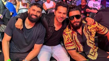 Varun Dhawan Poses With His ‘Boys’ Ranveer Singh and Aditya Roy Kapur As They Enjoy UFC Match in Abu Dhabi (See Pics)