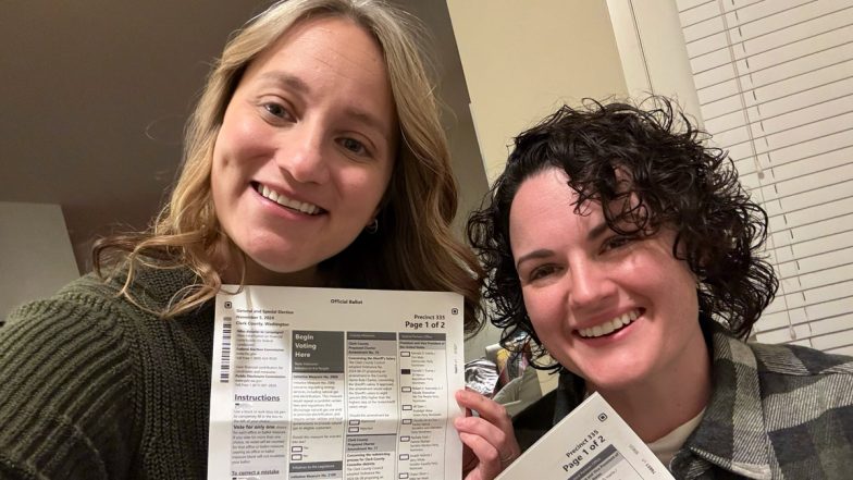 Lesbian Couple, Heidi Briones and Her Wife’s Selfie After Voting for Donald Trump Goes Viral With Over 55 Million Views on X Amid US Election (View Pic)