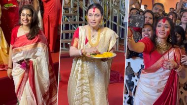 Dussehra 2024: Kajol, Rani Mukerji and Rupali Ganguly Dazzle As They Celebrate Sindoor Khela at Durga Puja Pandal in Mumbai (Watch Videos)