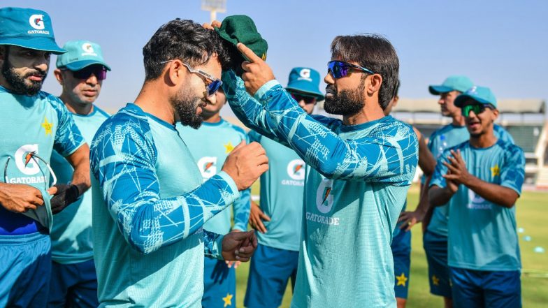 Kamran Ghulam Receives Maiden Test Cap From Mohammed Rizwan Ahead of PAK vs ENG 2nd Test 2024 In Multan (Watch Video)