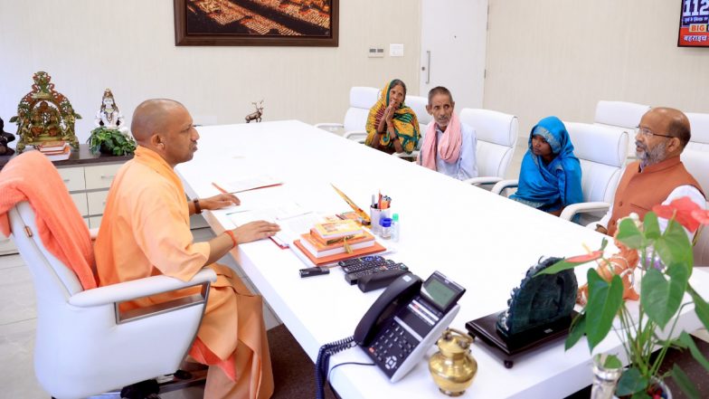 Bahraich Violence: Yogi Adityanath Meets Family Members of Ram Gopal Mishra Who Was Shot Dead in Clash During Durga Idol Immersion Procession (See Pics)