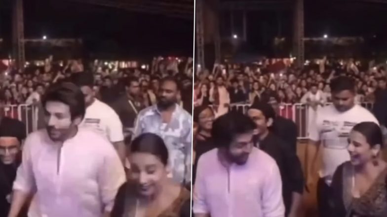 ‘Bhool Bhulaiyaa 3’ Stars Kartik Aaryan and Vidya Balan Play Garba With Fans in Ahmedabad During Navratri; Video Goes Viral – WATCH