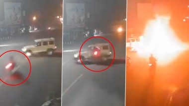 Cooch Behar Road Accident Video: 2 Killed As High-Speed Bike Bursts Into Flames After Colliding With Car in Hooghly, Horrific CCTV Footage Surfaces