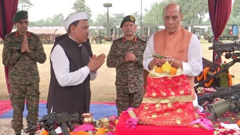 Rajnath Singh Performs Shashtra Puja at Sukhana Cantonment on Vijayadashami 