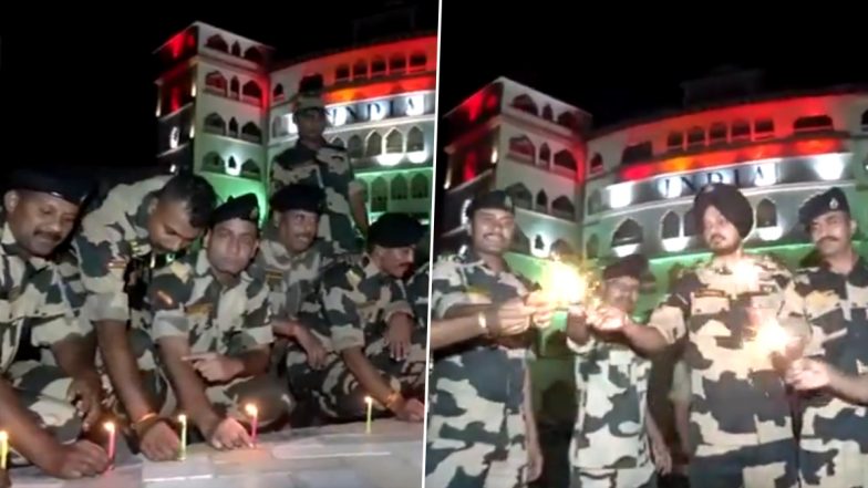 Diwali 2024 Celebrations at Attari Border: BSF Jawans Light Diyas, Burst Firecrackers at Attari-Wagah Border in Punjab’s Amritsar (Watch Videos)