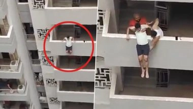 Suicide Attempt Caught on Camera in Noida: &lsquo;Depressed&rsquo; Man Tries To Jump From 12th Floor in Supertech Capetown Society, Terrifying Video Surfaces
