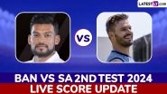 SA 307/2 in 81 Overs (Stumps)| Bangladesh vs South Africa Live Score Updates of 2nd Test 2024 Day 1: Tristan Stubbs, Tony de Zorzi's Century Power Visitors to Strong Position