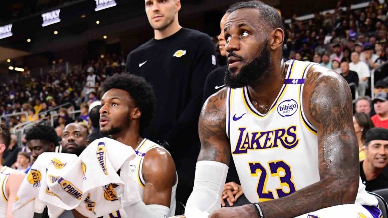 LeBron James-Bronny James Becomes First Father-Son Duo to Play NBA Game in Same Team, Four-Time Champion Gives ‘Surreal’ Reaction to Feat Achieved During LA Lakers vs Phoenix Suns Pre-Season Game