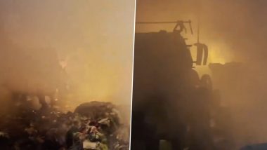 Ajmer Fire: Major Blaze Erupts at Cotton Factory in Rico Industrial Area in Rajasthan, Fire Tenders Present at Spot (Watch Video)