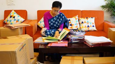 Bungalow Row: AAP Releases Photos of Delhi CM Atishi Working Amid Packed Cartons, a Day After Party Accused BJP of Forcing Her To Vacate 6 Flagstaff Road Bungalow (See Pics and Video)