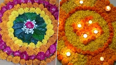 Diwali 2024 Rangoli Designs With Marigold Flowers: Easy and Quick Rangoli Designs With 'Genda Phool' To Decorate Your Home This Festive Season (Watch Videos)