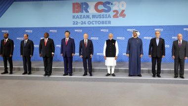 PM Narendra Modi, Vladimir Putin, Xi Jinping, and Other Leaders Pose for Photo-Op at 16th BRICS Summit in Kazan (See Pic and Video)