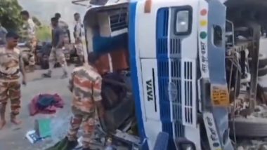 Uttarakhand Road Accident: 7 ITBP Jawans Injured As Bus Overturns on Rishikesh-Gangotri National Highway Near Takshila (Watch Video)