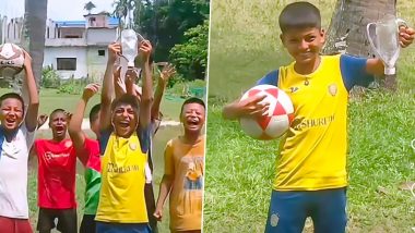 Plastic Bottle Cup, But Dreams Of Gold! Viral Video Shows Kids Finding Happiness in Their Backyard With Handmade Trophy Imitating Lionel Messi and Rohit Sharma’s ‘Champions Walk’  