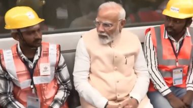 PM Narendra Modi Flags Off Mumbai Metro Line 3 Operations Between BKC and Aarey; Interacts With Commuters During Ride (Watch Video)