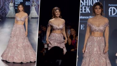 FDCI Lakme Fashion Week 2024: Shilpa Shetty Kundra Turns Heads in Pink Lehenga As She Walks for Megha Bansal at the Fashion Event (Watch Video)