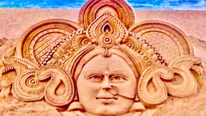 Navratri 2024 Sand Art: Sudarsan Pattnaik Creates Divine Artwork of Maa Durga To Commemorate the First Day of the Sharad Navratri (See Pic)