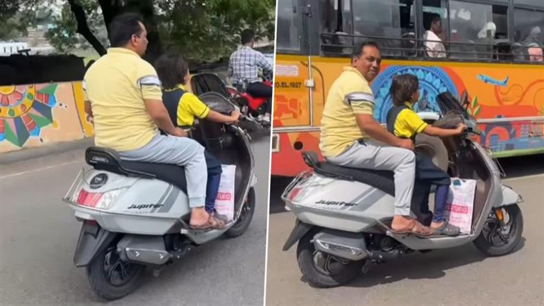 Little Girl Rides Scooter With No Helmet As Her Proud Father Takes the Passenger Seat in Chhatrapati Sambhajinagar, Viral Instagram Video Divides the Internet