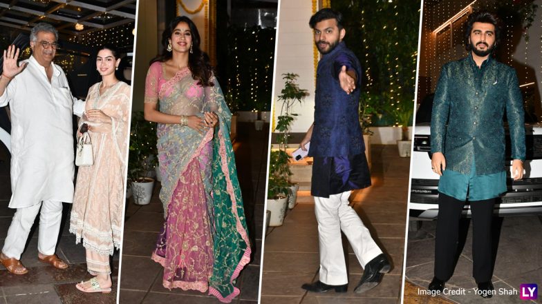 Janhvi Kapoor, Khushi Kapoor, Arjun Kapoor and Shikhar Pahariya Turn Heads at Boney Kapoor’s Diwali Bash (Watch Video)