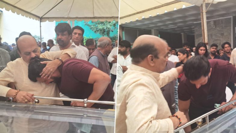 Kichcha Sudeep Breaks Down at Mother Saroja Sanjeev’s Funeral, As Former Karnataka CM Basavaraj Bommai Consoles Him (See Pics)