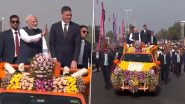 PM Narendra Modi, Spain’s President Pedro Sanchez Hold Roadshow in Vadodara Ahead of C295 Assembly Line Inauguration (Watch Video)