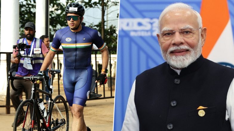 &lsquo;Commendable Feat&rsquo;: PM Narendra Modi on BJP MP Tejasvi Surya Completing Ironman 70.3 Goa Event (See Pics)