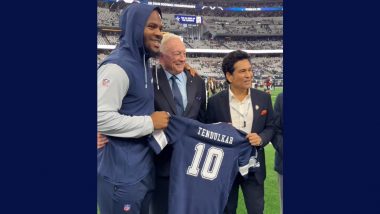 Sachin Tendulkar Honored by Dallas Cowboys Owner Jerry Jones During NFL 2024 Game (Watch Video)