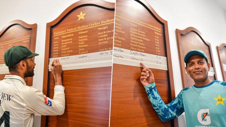 Noman Ali, Sajid Khan, and Shan Masood Highlight Achievements On Multan Cricket Stadium Honours Board After Pakistan Thrash England By 152 Runs In PAK vs ENG 2nd Test 2024 (See Video and Pics)