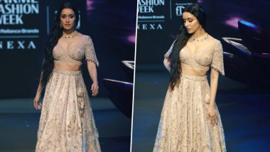 FDCI Lakme Fashion Week 2024: Shraddha Kapoor Exudes Glamour in Pastel Pink Lehenga As She Walks for Kalki at the Fashion Show (Watch Video)