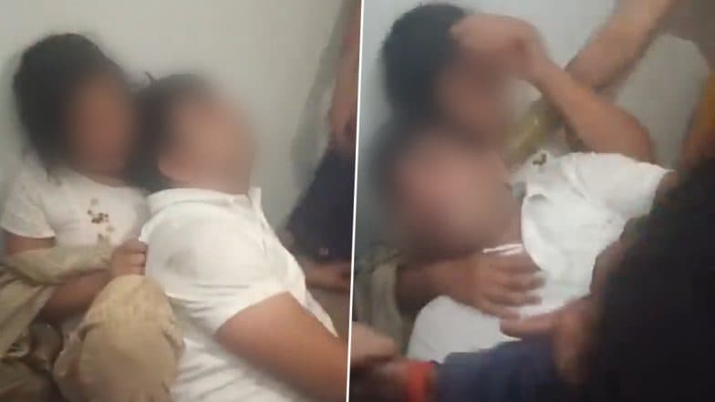 Amroha: Angry Villagers Beat Government School Teacher, Anganwadi Worker After Catching Them in Objectionable Position Inside Closed Shop in Hasanpur; Video Surfaces