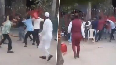 Wedding Brawl in Sambhal: Chairs Fly, Sticks, Belts, Kicks and Punches Strike As Baraatis Fight Over Dates in Uttar Pradesh (Watch Video)