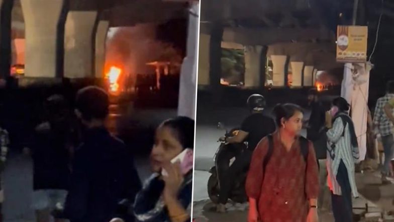 Mumbai Car Fire: Vehicle Goes up in flames near JVLR, Traffic Movement Disrupted (Watch Videos)