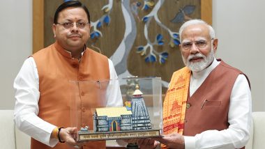 Pushkar Singh Dhami Gifts Kedarnath Temple Replica to PM Narendra Modi, Thanks Him for Giving Continuous Support for Uttarakhand’s Development