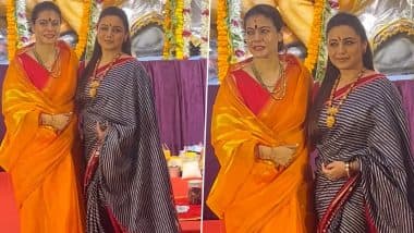 Navratri 2024: Kajol and Rani Mukerji Seek Blessings at Mumbai’s Sarbojanin Durga Puja Pandal; Bollywood Actresses Pose for the Paps (Watch Video)