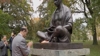 World News | Lok Sabha Speaker-led Delegation Pays Tributes to Mahatma Gandhi in Geneva