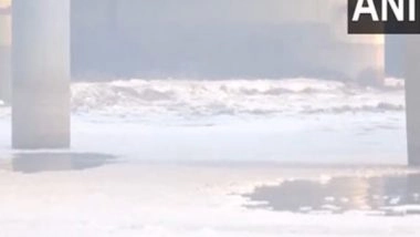 India News | Toxic Foam Seen Floating on Yamuna River in Kalindi Kunj Area