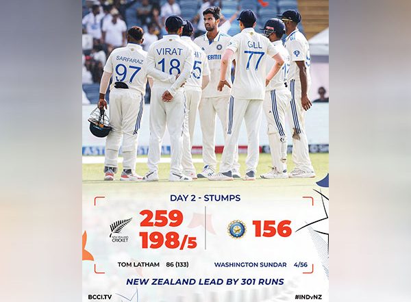 Sports News | Pune Test: Latham's 89 Put New Zealand in Strong Position as They Lead by 301 Runs at End of Day 2