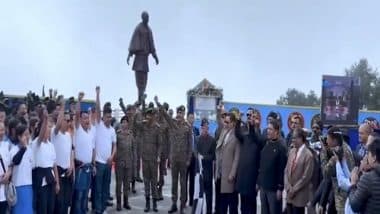 India News |   Defence Minister Rajnath Singh Inaugurates Statue of Sardar Vallabhbhai Patel, 'Bob' Khathing 'Museum in Tawang