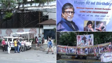 Amitabh Bachchan Turns 82: ‘Long Live Shahenshah!’ Fans Gather Outside Jalsa With Custom Banners To Wish Big B on His Birthday (Watch Video)