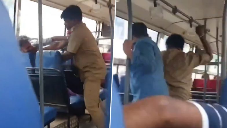 Bengaluru: BMTC Conductor Allegedly Thrashes Passenger, Rains Blows and Punches After Heated Argument Inside Moving Bus in Shivaji Nagar; Video Goes Viral