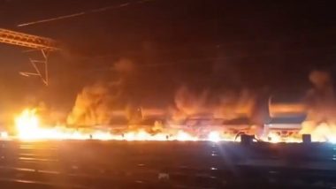 Punjab Fire: Crude Oil Leak From Goods Train Causes Blaze on Railway Track Near Bathinda Station, Mishap Averted (Watch Video)