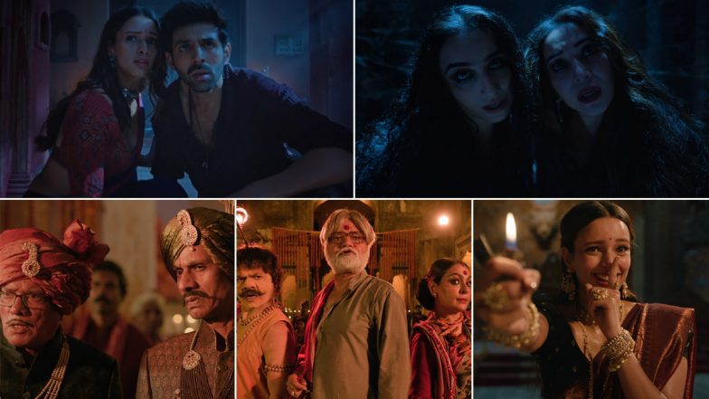 ‘Bhool Bhulaiyaa 3’ Trailer: Vidya Balan or Madhuri Dixit – Who Is the Real Manjulika? Kartik Aaryan’s Rooh Baba Tries To Solve Spooky Mystery While Sharing Kisses With Triptii Dimri (Watch Video)