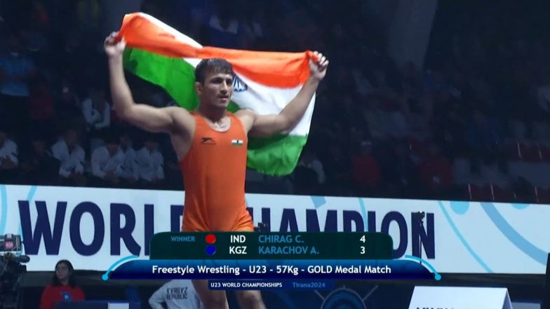 Chirag Chikkara Wins Gold Medal in Men's 57 KG Category at U23 World Wrestling Championships 2024 With Victory Over Kyrgyzstan's Abdymalik Karachov