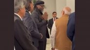 Chris Gayle Meets Prime Minister Narendra Modi, Greets Indian PM With Namaste As Ex-West Indies Cricketer Accompanies Jamaican PM Andrew Holness on India Visit (Watch Video)