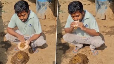 ‘Why Is This Person Eating Cow Dung?’: Viral Video Shows Man Applying Cow Dung on Chapati Like a Spread Before Consuming It