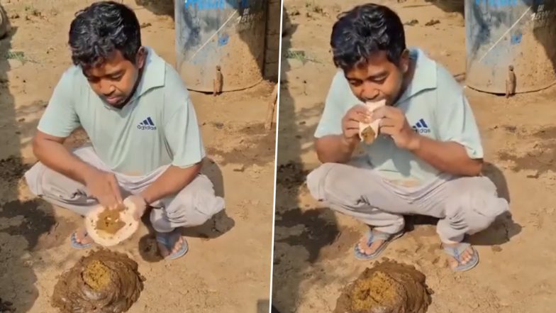 ‘Why Is This Person Eating Cow Dung?’: Viral Video Shows Man Applying Cow Dung on Chapati Like a Spread Before Consuming It